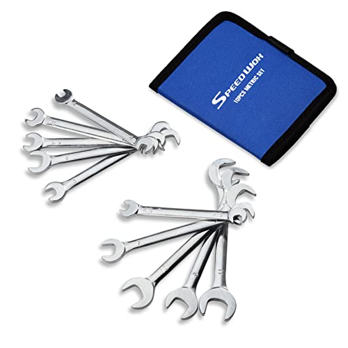 SPEEDWOX Mini Double Open End Wrench Set Metric 4mm-11mm 10pcs Super-Thin Angle Head Spanner with Storage Pouch for Assembling Furniture Small Equipment Silver GDOMW10-1394 - size: Double Open End Metric 10-Piece