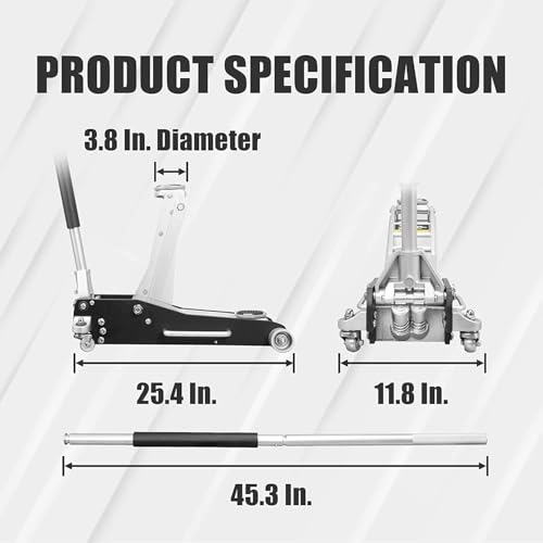 3 Ton (6,600 lbs) Low Profile Aluminum Hydraulic Racing Floor Jack with Dual Piston Quick Lift Pump, Lifting Range 3.74" to 18.9", for Cars, Trucks and SUVs, Black - color: black
