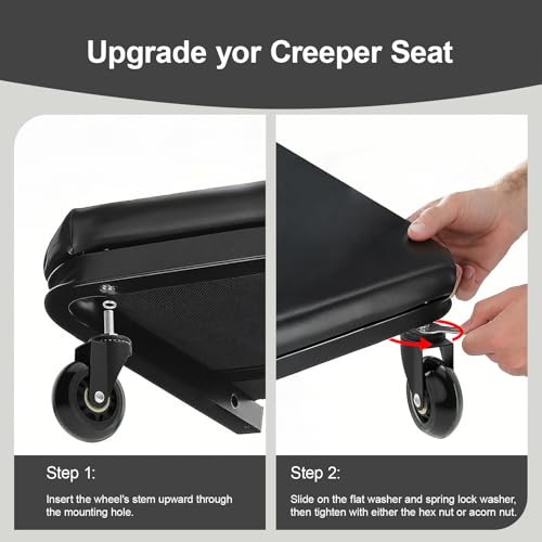 Creeper Casters Set of 4, 2.5 Inch Roller Blade Replacement Wheels for Creeper Service Cart Stool Post Mount, Heavy-Duty No Noise Swivel Castors for Mechanic Stool, Rolling Creeper Garage Seat - style: Clear-No Brakes