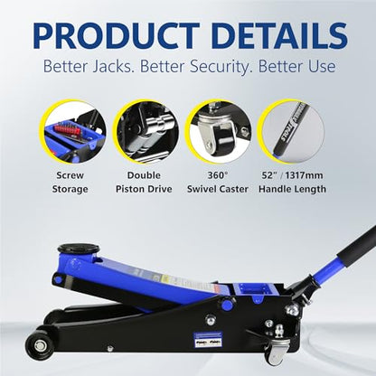 3.5T Low Profile Steel Floor Jack, 7000 lb, Dual Pump, 4"-21" Lift | Heavy-duty steel, dual-piston quick lift, low profile, 4"-21" range, overload safety protection. - size: 3.5T Dual Pump 4"-21"