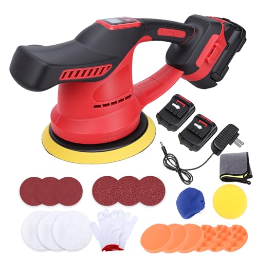 Cordless Car Buffer Polisher Kit with 2Pcs 2.0AH Batteries, Dual Action Polisher, 6 Variable Speed Waxer for Car Detailing, Scratch Removal, Car Buffing & Polishing