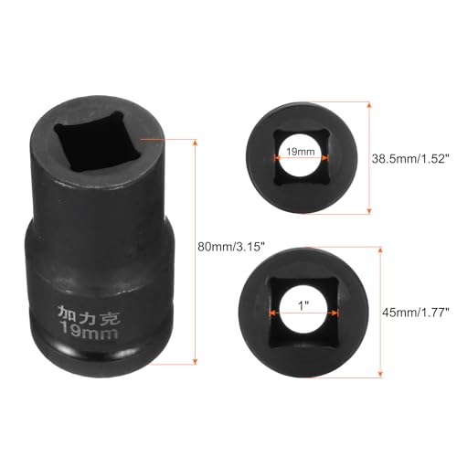 HARFINGTON 4 Point Square Socket 1" Drive by 19mm Metric Square Impact Socket 40CR Blackening Standard Wheel Sockets Pneumatic Socket Tool for Auto Repair Mechanical Maintenance Home Use - size: 19mm