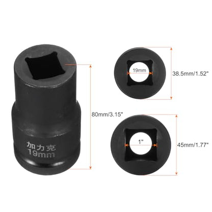 HARFINGTON 4 Point Square Socket 1" Drive by 19mm Metric Square Impact Socket 40CR Blackening Standard Wheel Sockets Pneumatic Socket Tool for Auto Repair Mechanical Maintenance Home Use - size: 19mm