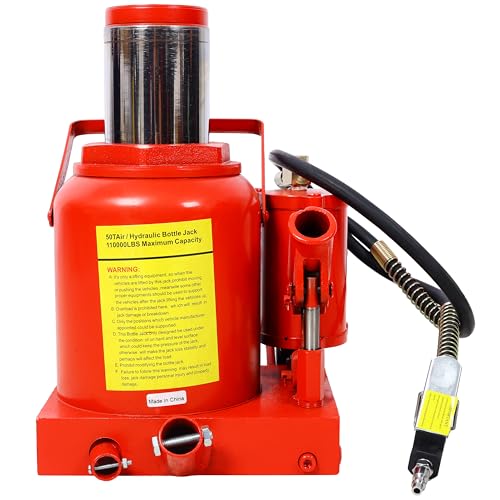 50 Ton Air Hydraulic Bottle Jack, 100,000 LBS Capacity | Heavy-duty steel jack with air and manual operation, 10.5"-16.5" lift range for trucks, RVs, farm and construction equipment