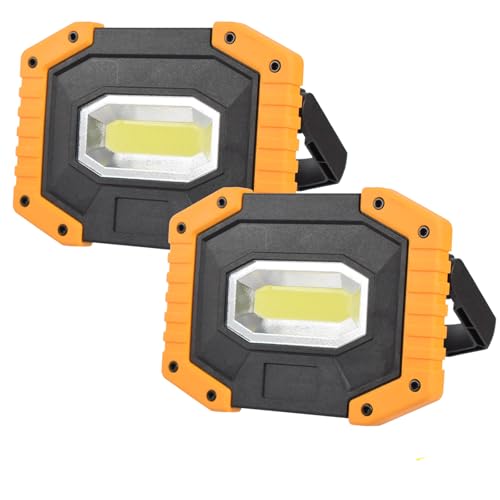 OTYTY LED Work Light 2-Pack, 30W 1500LM Portable Rechargeable Flood Lights with Magnetic Base, 4200mAh Battery for Outdoor, Camping, Hiking, Emergency, Car Repairing, Job Site Lighting (W841 Yellow) - color: W841-Y