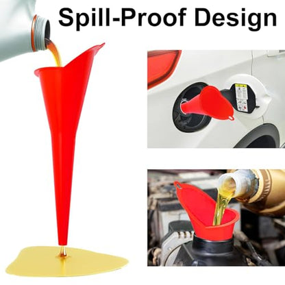 3-Pack Long-Neck Oil Funnels, 11" Multi-Purpose Funnels for Automotive & Motorcycle Use – Reusable Funnel for Oil, Gas & Transmission Fluid (Red) - color: Red