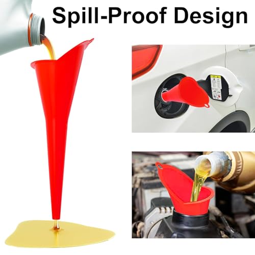 3-Pack Long-Neck Oil Funnels, 11" Multi-Purpose Funnels for Automotive & Motorcycle Use – Reusable Funnel for Oil, Gas & Transmission Fluid (Red) - color: Red