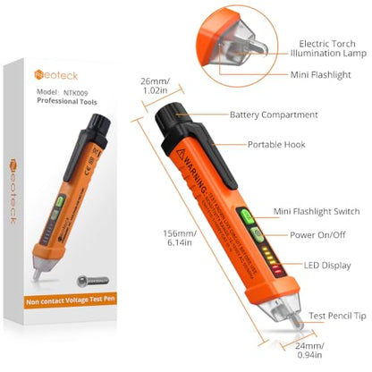 Neoteck Non-Contact AC Voltage Tester Pen, AC 12-1000V, LED Flashlight, Buzzer Alarm for Live/Null Wire Judgment