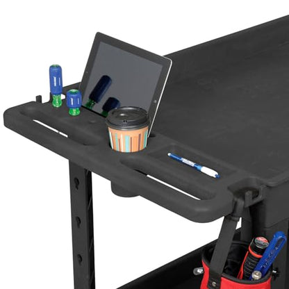 Global Industrial Industrial Service & Utility Cart, Plastic 2 Tray Black Shelf, 44” x 25-1/2”, 5" Rubber Casters - color: Black