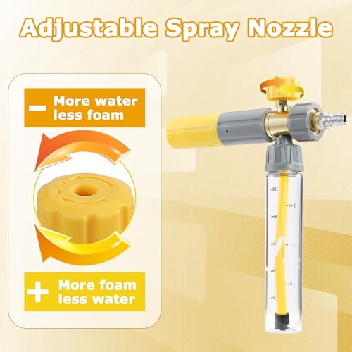 M MINGLE Mini Foam Cannon, Pressure Washer Foam Cannon with 5 Nozzle Tips | Undiluted Thick Adjustable Foam, 1/4" Quick Connect, Ideal for Car Wash, Patio & Deck Cleaning - size: 100 ML