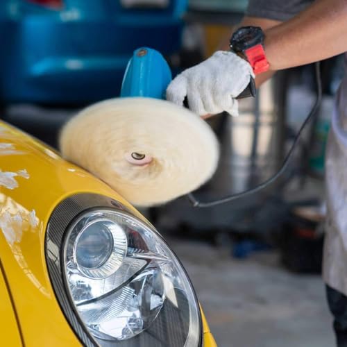 SPTA Wool Polishing Pads, 8"(200mm) 100% Natural Wool Buffing Pad with Hook & Loop Backing 4pcs Set Come with 5/8-11 Thread Backing Plate for Car Polishing, Buffing and Cutting - size: 8inch (200mm) Sets