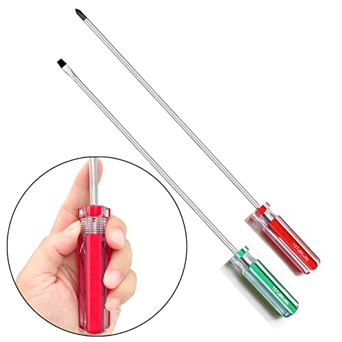 Long Shaft Phillips Screwdriver 8inch PH2 and Slotted Screwdriver Set, SKZIRI Cross and Flat Head Long Screwdriver Set Exra Long with Magnetic Tip (8inch No.2) - size: 8inch No.2
