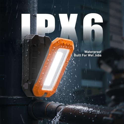 Rechargeable LED Work Light with Magnetic Base and Hanging Hook, 1200LM | Bright Work Lighting / Magnetic Base / Hanging Hook / Adjustable Output / Power-Bank Function / Foldable Body / IPX6 Rating - color: Orange