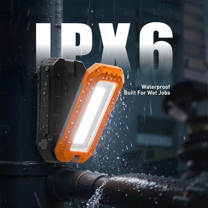 Rechargeable LED Work Light with Magnetic Base and Hanging Hook, 1200LM | Bright Work Lighting / Magnetic Base / Hanging Hook / Adjustable Output / Power-Bank Function / Foldable Body / IPX6 Rating - color: Orange