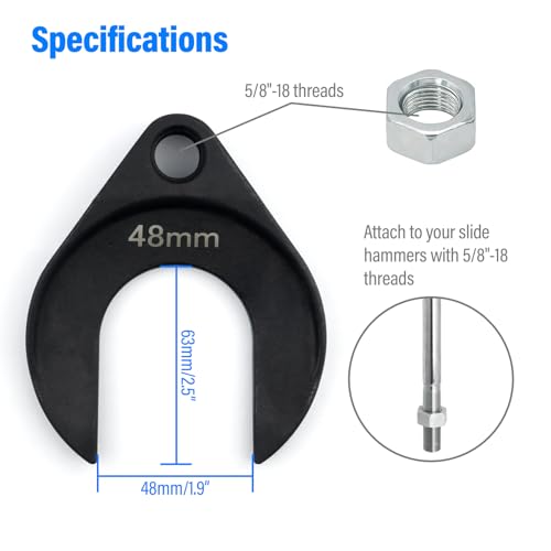 48mm Inner CV Axle Removal Tool with Nut - Front Wheel Drive Vehicles Axle Pulley Attachment For Slide Hammer with 5/8"-18 Threads - CV Joint Puller Fork Adapter Removing Tool Fix Damaged CV Joints - size: 48cm