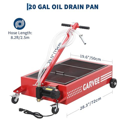 Garvee 20 Gal Electric Oil Drain Pan with 110V Pump, Low Profile Rolling Oil Drain Cart with 8.2 ft Hose, Foldable T-Handle & Lockable Swivel Casters, Leak-Proof & Heavy Duty for Cars, SUVs, Trucks - color: Red, size: 20 Gal + Electric