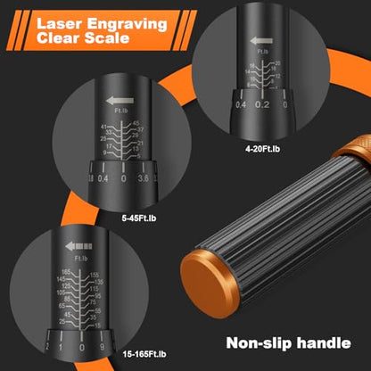 1/4 3/8 1/2-inch Drive Click Torque Wrench, 3Pcs 4-20Ft.lb, 5-45Ft.lb, 15-165Ft.lb Torque Wrench Set with ±3% Accuracy, 72-Tooth, Dual-Direction for Bike, Motorcycle, Car Repair - size: 4-20+5-45+15-165 ft.lb (3 PCS), style: 1/4+3/8+1/2-Inch
