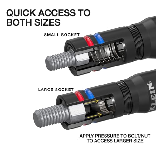 Klein Tools 651QS Quad Socket, 4 Sizes in 1 Socket, 4-in-1 Color Coded SAE Impact Rated, Heavy Duty, 1/4-Inch Drive, 3-1/2-Inch Shaft - size: 4 Sizes, SAE