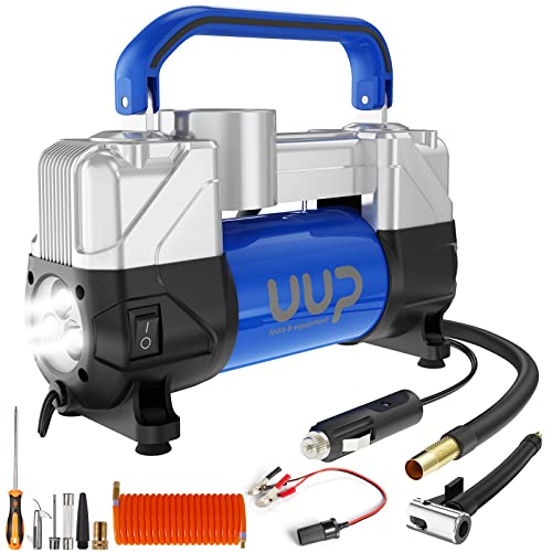 UUP Tire Inflator Air Compressor, 150PSI 12V DC Double Cylinders Heavy Duty Portable Air Pump w/Emergency LED Light for Truck, SUV, Car, RV - color: Blue1