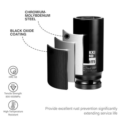 1/2" Drive 23mm Deep 6 Pt CR-MO Metric Impact Socket for Axle Nuts - size: 23mm, style: 1/2" Drive Deep