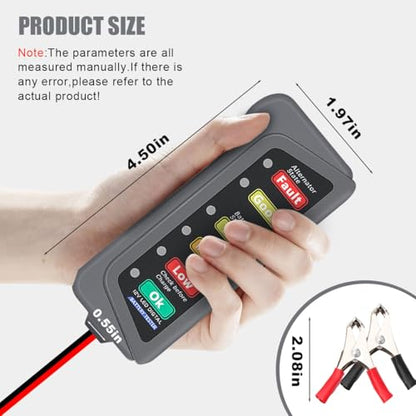 12V Car Battery Alternator Tester with 6 LED Indicator, Automotive Battery Analyzer Car Load Tester Indicator for Checking Vehicle Battery Condition & Alternator Charging System