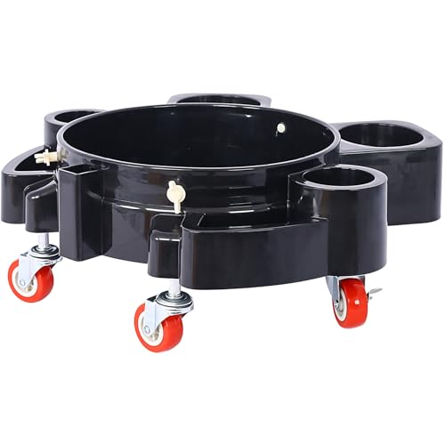 5 Gallon Bucket Dolly with Wheels and 360° Swivel Casters Heavy Duty Rolling Bucket Cart for Car Wash Detailing with Grit Guard Insert and Locking Brakes Holds 3-5 Gal Bucket for Car Washer