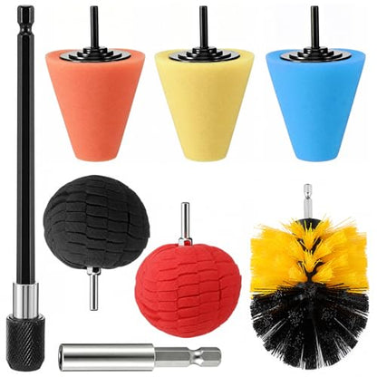 8 Pcs Aluminum Polishing Kit, Wheel Polishing Kit for Drills, Foam Sponge Polishings Balls with Handheld Extension Holder for Car Wheel and Polisher Kits for Household Standard Hand Drills