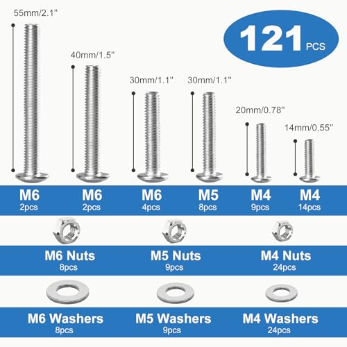 121PCS Nuts and Bolts Assortment Kit, M4 M5 M6 Phillips Head Machine Screws Assorted Set with Storage Case, Small Metric Bolts Nuts and Flat Washers Kit - size: 121PCS-M4 M5 M6