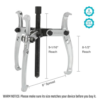 DURATECH 8-Inch 3-Jaw Gear Puller, Assembly Required, CR-V Steel | Black Phosphated, Anit-Slip, Corrosion Resistance, for Narrow Spaces, Bearing Puller, for Gears, Pulleys, Bearings, Flywheels - size: 8-Inch (assembly required)