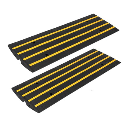 48" Driveway Ramp, 2 Pack Heavy Duty Rubber Curb Ramps for Cars, SUVs, Trucks | Low Profile Design with Water Drainage Channel | Garage & Sidewalk Transition Solution