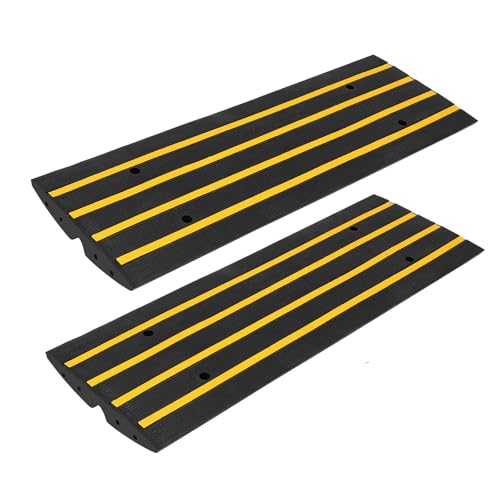 48" Driveway Ramp, 2 Pack Heavy Duty Rubber Curb Ramps for Cars, SUVs, Trucks | Low Profile Design with Water Drainage Channel | Garage & Sidewalk Transition Solution