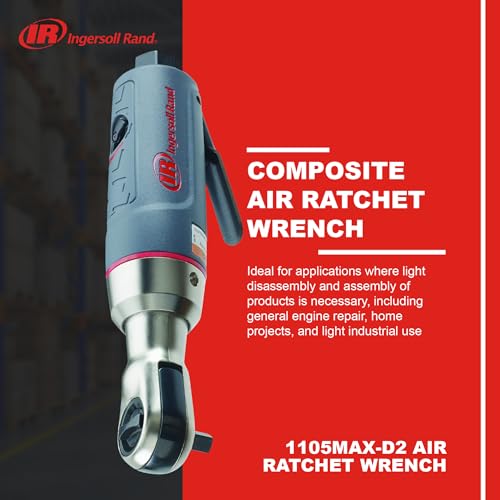 Ingersoll Rand 1105MAX-D2 1/4" Drive Air Ratchet Wrench | Features up to 30 ft-lbs torque and 300 rpm, ideal for fastener installation and removal in tight spaces - style: 1105MAX-D2 1/4 Inch Mini Composite Air Ratchet