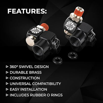 The Rag Company Ultra Air Hose Swivel Kit - Easily Maneuver Air Compressor Tools in Small Spaces with Universal Adapters - 2 pk