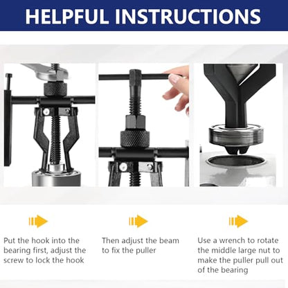 3 Jaw Inner Bearing Puller Gear Extractor Internal External Pulling Tool Carbon Steel Wheel Pilot Bearing Puller kit for Motorcycle Motorbike Car SUV
