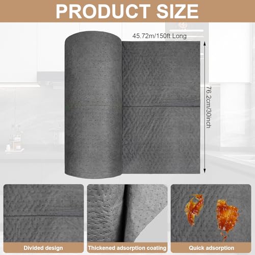 150' L x 30" W Absorbent Mat Roll, Heavyweight Oil and Watter Pads Absorbs | up to 40.2 Gallons, Polypropylene Meltblown Maintenance Absorbent Bonded Roll, for Protecting Home Garage Basement - size: 30in*150ft