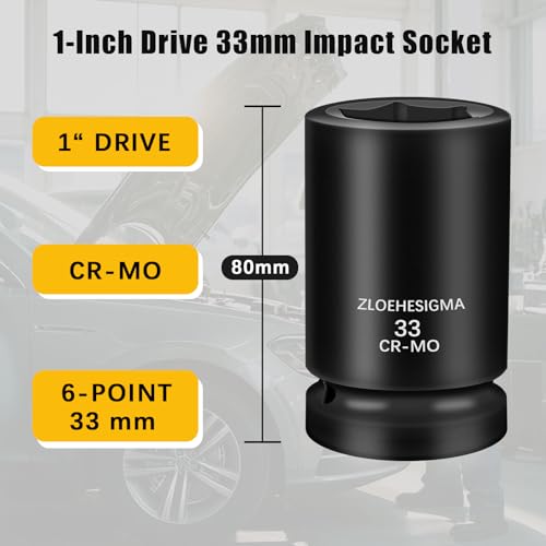 2 PCS 1-Inch Drive 33mm Deep Impact Socket Set,6-Point Axle Nut Socket for Easy Removal of Axle Shaft Nuts,Metric, CR-MO Steel