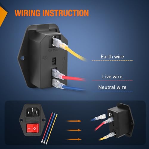 Nilight 2Pcs Switch Power Socket 10A 250V AC Inlet Module On Off Switches Built-in Fuse Led Light 3 Pin Outlet for 3D Printers Computers Home Appliance - color: 2PCS Switch Power Socket