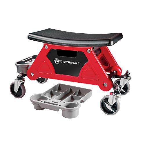 Powerbuilt Heavy Duty Roller Mechanics Seat and Brake Stool with 4-in. Rubber Swivel Casters Roll Over Anything, Big Seating Platform, Slide Out Tool Trays and Drawer 300 lb. Capacity – 240036 - style: Industrial