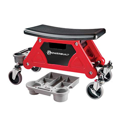 Powerbuilt Heavy Duty Roller Mechanics Seat and Brake Stool with 4-in. Rubber Swivel Casters Roll Over Anything, Big Seating Platform, Slide Out Tool Trays and Drawer 300 lb. Capacity – 240036 - style: Industrial