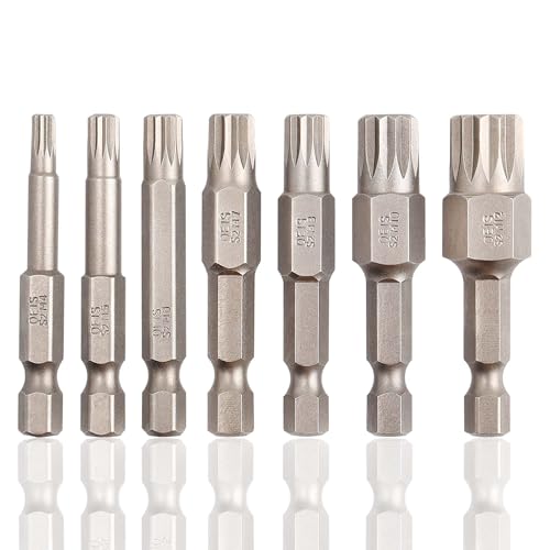Yakamoz 7Pcs XZN Triple Square Bit Set - 1/4’’ Hex Shank Magnetic Spline Bit 12-Point Torx Screwdriver Bits for Electric Impact Tools, M4-M12, S2 Steel