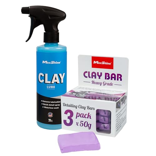 Maxshine Clay Lube Spray (16oz) & Clay Bar Set (3-Pack) | Synthetic Lubricant for Clay Block & Clay Bars | Hyper Slick Formula for Ultra Surface Protection | Car Detailing Kit for Cars, Trucks & SUVs
