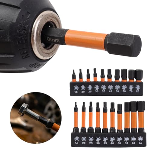 10Pcs/Set Impact Hex Head Allen Wrench Bits Set, with 1/4 Inch Hex Shank, S2 Steel Magnetic Impact Hexagonal Screwdriver Bits (25mm) - color: 25mm
