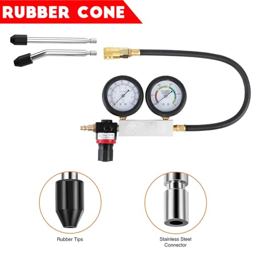 altivox Multi-Function Cylinder Leak Down Tester Automotive Kit Gasoline Engine Compression Tester Dual Gauge Leakdown Detector Tool Set for Pressure Check & Leakage Rate Test with Extension Rod