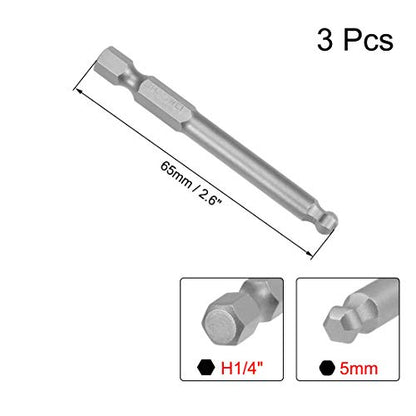 uxcell 3 Pcs H5 (5mm) Ball End Screwdriver Bits, S2 Steel Magnetic 2.6 Inch Long Drill Bit with 1/4 Inch Hex Shank - style: H5