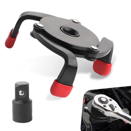 3/8'' 3-Jaw Oil Filter Wrench, Anti-Slip One-Way Flat 3 Jaw Filter Wrench, Universal 3/8'' Drive Steel Removal Tool, Adjustable Oil Filter Removal Tool, Universal for Cars (Black)