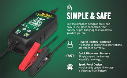 Battery Tender 3 AMP Battery Charger and Maintainer - Automotive Switchable 12V or 6V Smart Automatic for Cars SUVs and Trucks - Lead Acid, AGM, Gel, & Lithium Battery Charger - 022-0202-COS
