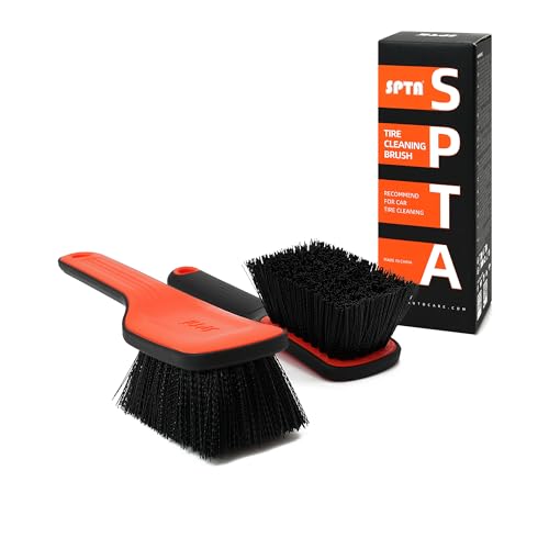 SPTA Tire Brush, Carpet Cleaning Brush, 2Pcs Wheel Brush, Carpet Cleaning Brush,Stiff Synthetic Bristles, Ergonomic Design Handle, Scrub Brush for Floor Mats,Car Wheel Hub Cleaning,Car Interior, Home - color: Tire Brush