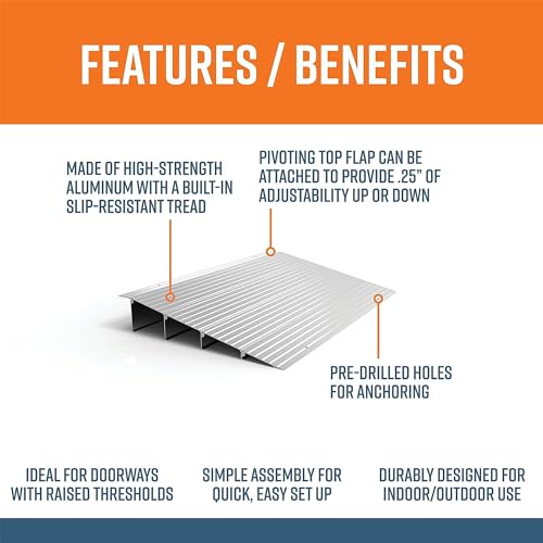 EZ-ACCESS - Threshold Ramps for Doorways - Portable Wheelchair Ramp for Home Steps, Aluminum Door Threshold Sliding Doors, Walker & Wheelchair Access - Adjustable Modular Transitions, 4" Rise - size: 4 Inch