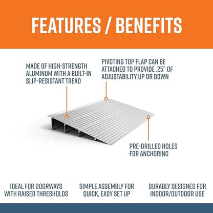 EZ-ACCESS - Threshold Ramps for Doorways - Portable Wheelchair Ramp for Home Steps, Aluminum Door Threshold Sliding Doors, Walker & Wheelchair Access - Adjustable Modular Transitions, 4" Rise - size: 4 Inch