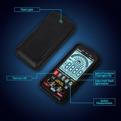 WGGE Digital Multimeter Voltmeter Smart Electrical Tester Measures Voltage Current Resistance Continuity Duty-Cycle Capacitance Temperature Frequency Auto Ranging 6000 Counts TRMS